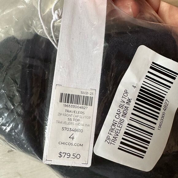 Chico’s Travelers Zip Front Top Cap Short Sleeve India Ink 4 NWT in‎ packaging - Picture 7 of 7